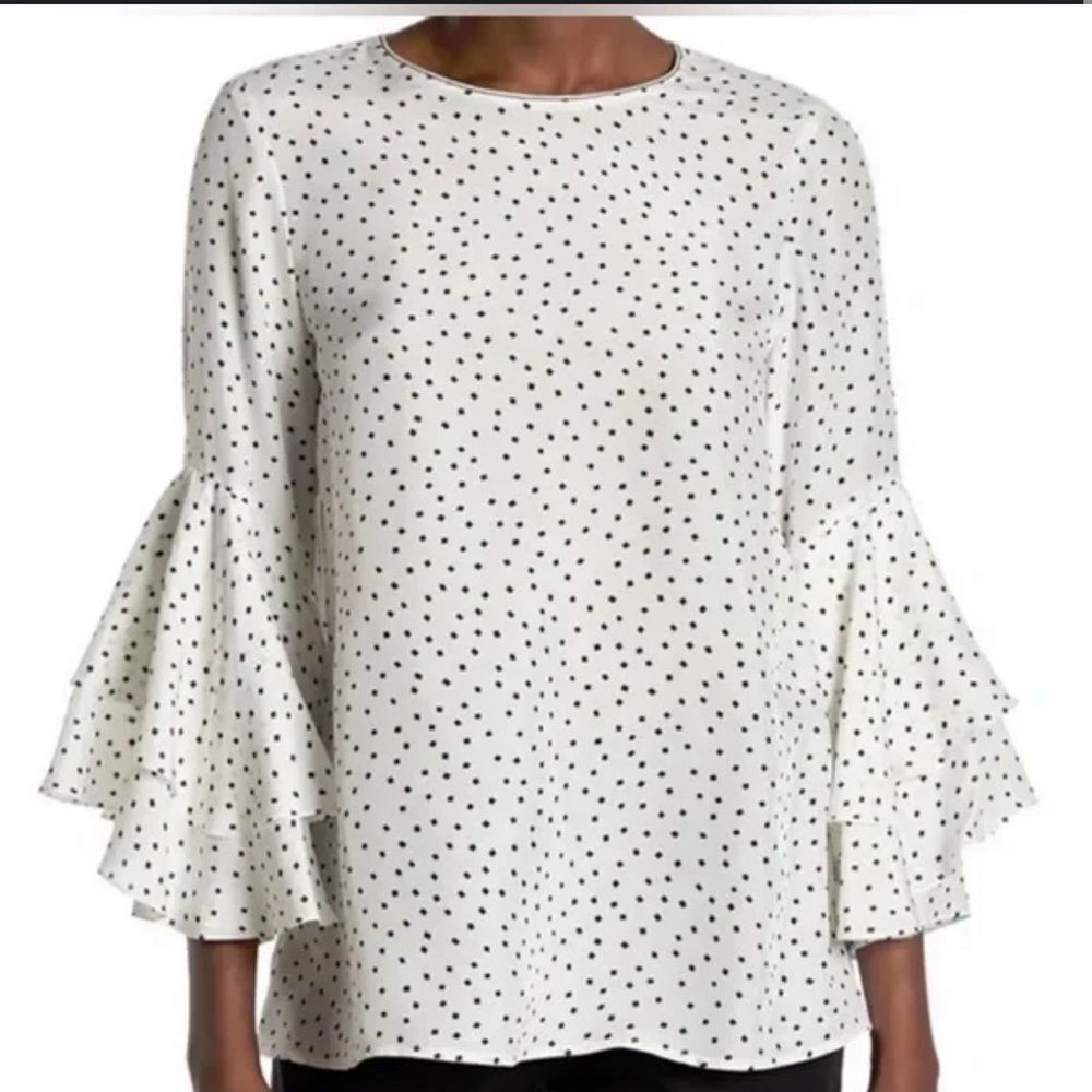 Karl Lagerfeld Polka Dot Tiered Bell Sleeve Top Women’s Size Medium White/Black